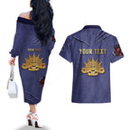 Personalised ANZAC Day Couples Matching Off The Shoulder Long Sleeve Dress and Hawaiian Shirt Poppy Flowers Ripped Fabric Effect