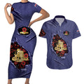 Personalised ANZAC Day Couples Matching Short Sleeve Bodycon Dress and Hawaiian Shirt Poppy Flowers Ripped Fabric Effect