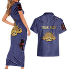 Personalised ANZAC Day Couples Matching Short Sleeve Bodycon Dress and Hawaiian Shirt Poppy Flowers Ripped Fabric Effect