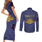 Personalised ANZAC Day Couples Matching Short Sleeve Bodycon Dress and Long Sleeve Button Shirt Poppy Flowers Ripped Fabric Effect