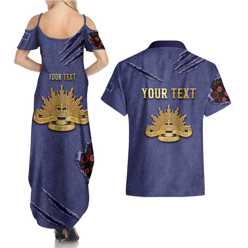 Personalised ANZAC Day Couples Matching Summer Maxi Dress and Hawaiian Shirt Poppy Flowers Ripped Fabric Effect