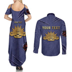 Personalised ANZAC Day Couples Matching Summer Maxi Dress and Long Sleeve Button Shirt Poppy Flowers Ripped Fabric Effect