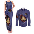Personalised ANZAC Day Couples Matching Tank Maxi Dress and Long Sleeve Button Shirt Poppy Flowers Ripped Fabric Effect