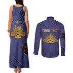 Personalised ANZAC Day Couples Matching Tank Maxi Dress and Long Sleeve Button Shirt Poppy Flowers Ripped Fabric Effect