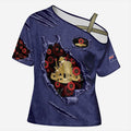 Personalised ANZAC Day Cross Shoulder Shirt Poppy Flowers Ripped Fabric Effect