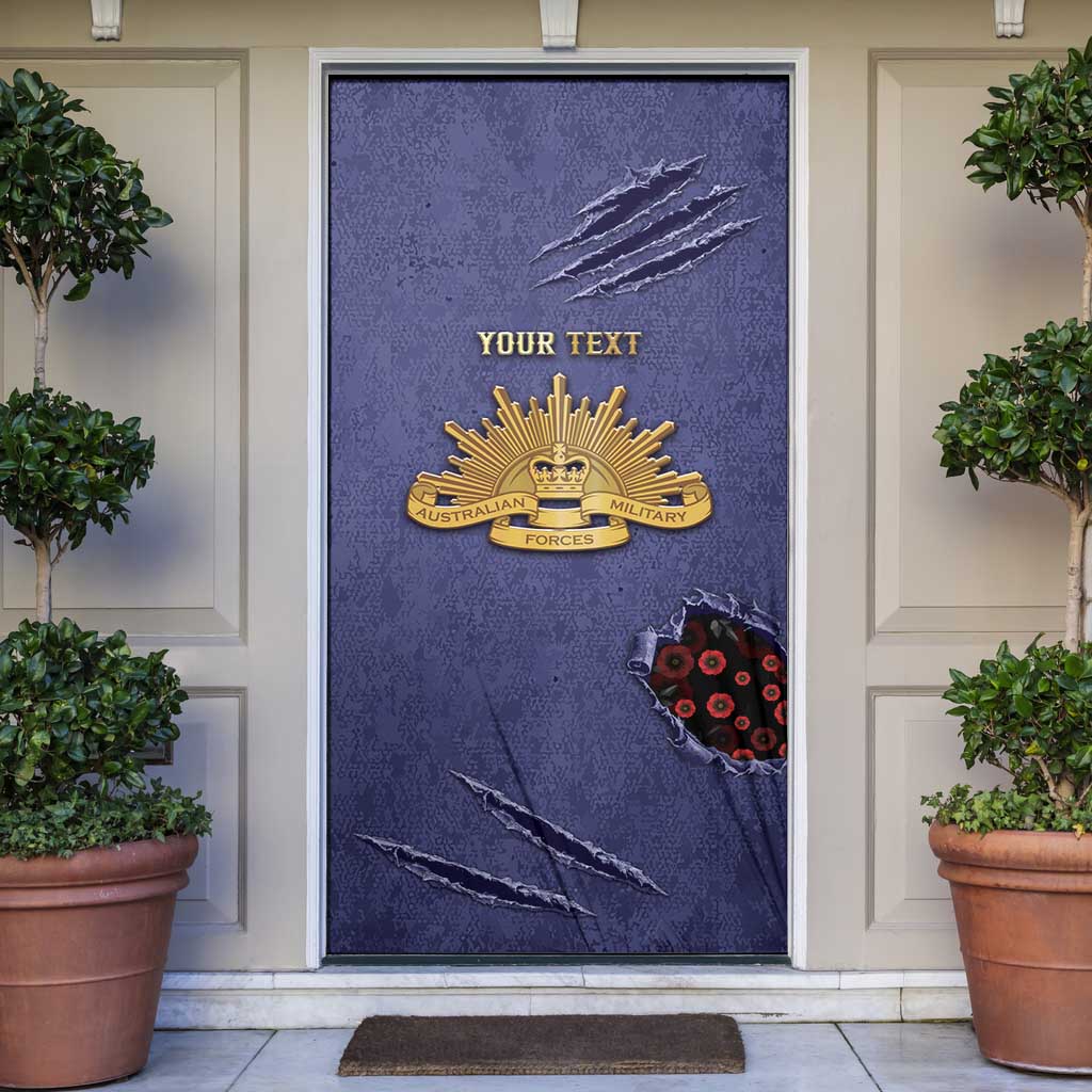 Personalised ANZAC Day Door Cover Poppy Flowers Ripped Fabric Effect