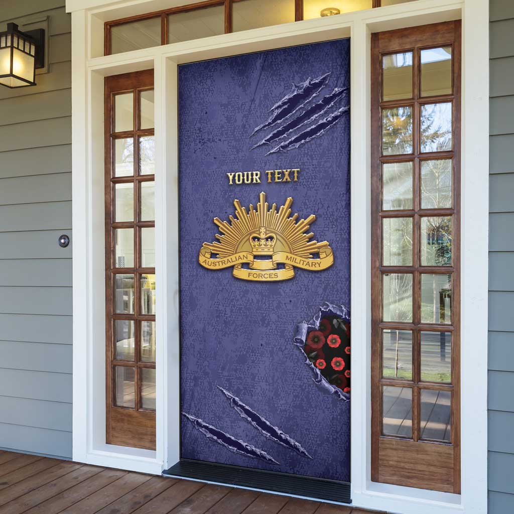 Personalised ANZAC Day Door Cover Poppy Flowers Ripped Fabric Effect