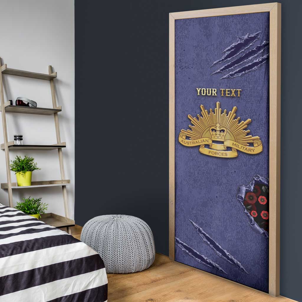 Personalised ANZAC Day Door Cover Poppy Flowers Ripped Fabric Effect