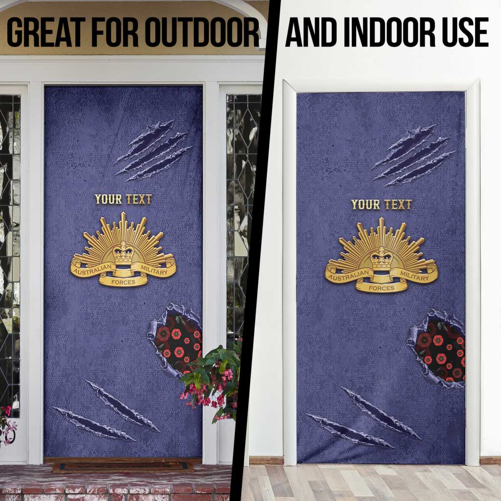 Personalised ANZAC Day Door Cover Poppy Flowers Ripped Fabric Effect