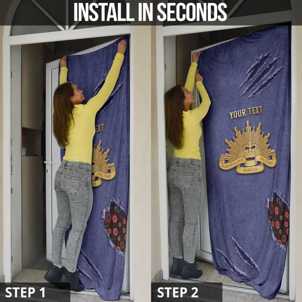 Personalised ANZAC Day Door Cover Poppy Flowers Ripped Fabric Effect