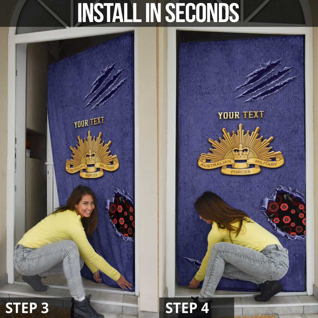 Personalised ANZAC Day Door Cover Poppy Flowers Ripped Fabric Effect