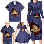 Personalised ANZAC Day Family Matching Long Sleeve Bodycon Dress and Hawaiian Shirt Poppy Flowers Ripped Fabric Effect