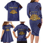 Personalised ANZAC Day Family Matching Long Sleeve Bodycon Dress and Hawaiian Shirt Poppy Flowers Ripped Fabric Effect