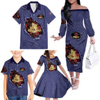 Personalised ANZAC Day Family Matching Off The Shoulder Long Sleeve Dress and Hawaiian Shirt Poppy Flowers Ripped Fabric Effect
