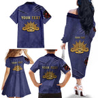 Personalised ANZAC Day Family Matching Off The Shoulder Long Sleeve Dress and Hawaiian Shirt Poppy Flowers Ripped Fabric Effect