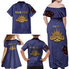 Personalised ANZAC Day Family Matching Off Shoulder Maxi Dress and Hawaiian Shirt Poppy Flowers Ripped Fabric Effect