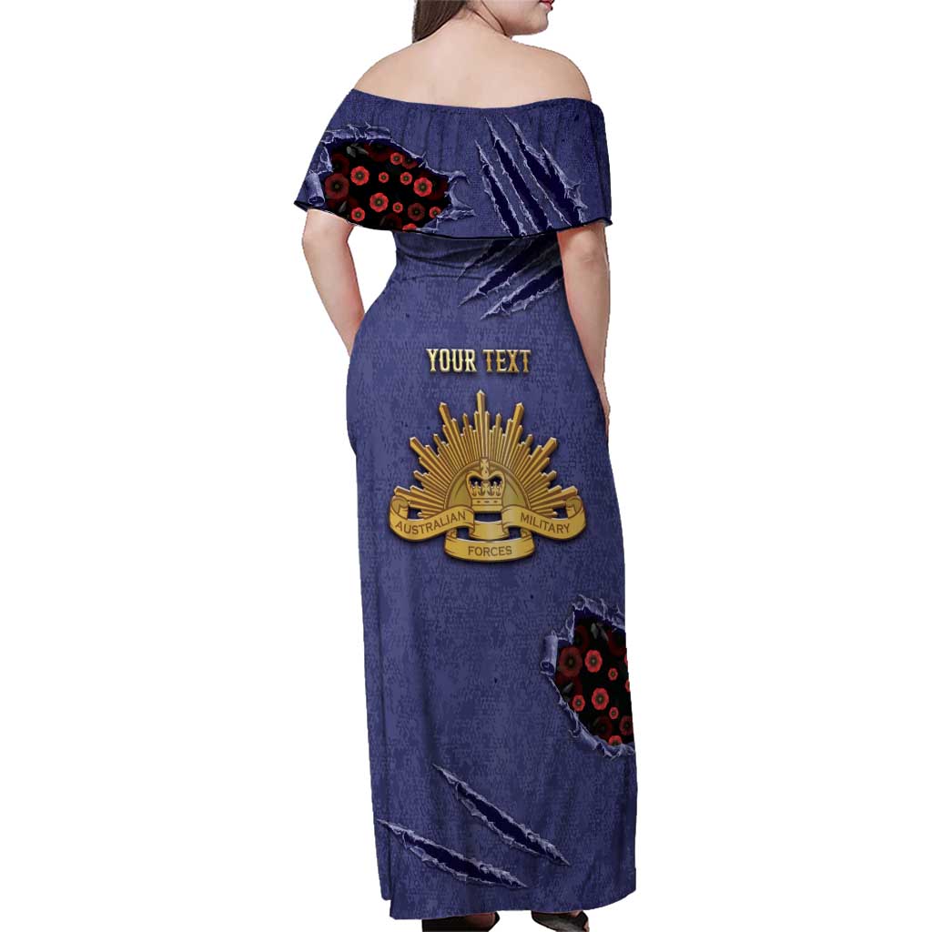 Personalised ANZAC Day Family Matching Off Shoulder Maxi Dress and Hawaiian Shirt Poppy Flowers Ripped Fabric Effect