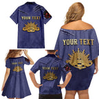 Personalised ANZAC Day Family Matching Off Shoulder Short Dress and Hawaiian Shirt Poppy Flowers Ripped Fabric Effect