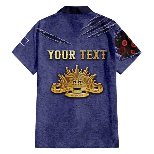 Personalised ANZAC Day Family Matching Off Shoulder Short Dress and Hawaiian Shirt Poppy Flowers Ripped Fabric Effect