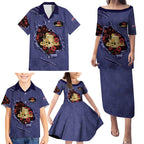 Personalised ANZAC Day Family Matching Puletasi and Hawaiian Shirt Poppy Flowers Ripped Fabric Effect