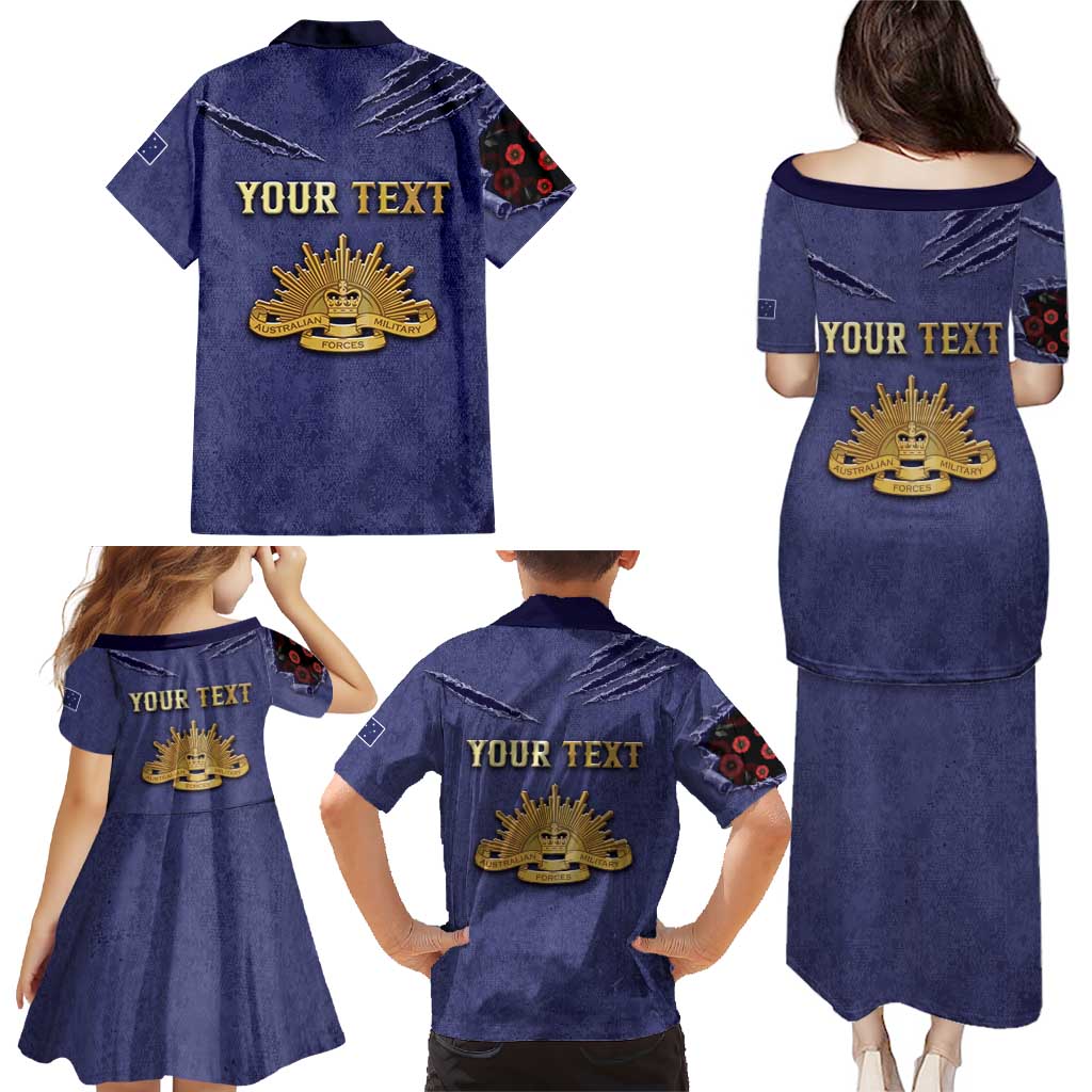 Personalised ANZAC Day Family Matching Puletasi and Hawaiian Shirt Poppy Flowers Ripped Fabric Effect