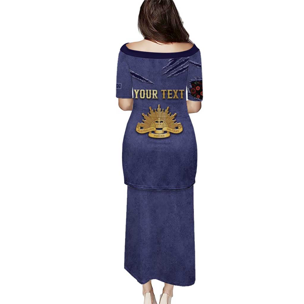 Personalised ANZAC Day Family Matching Puletasi and Hawaiian Shirt Poppy Flowers Ripped Fabric Effect