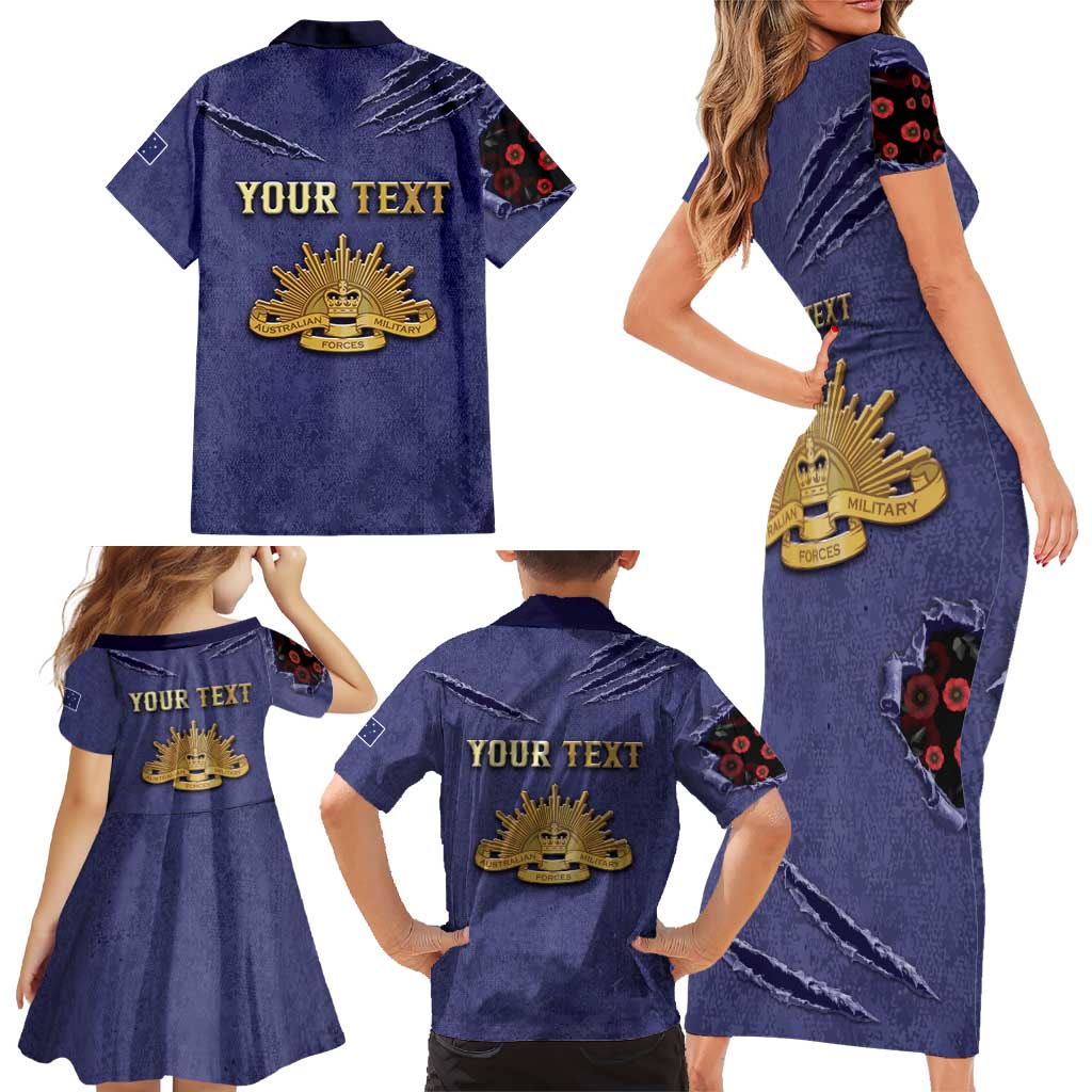 Personalised ANZAC Day Family Matching Short Sleeve Bodycon Dress and Hawaiian Shirt Poppy Flowers Ripped Fabric Effect