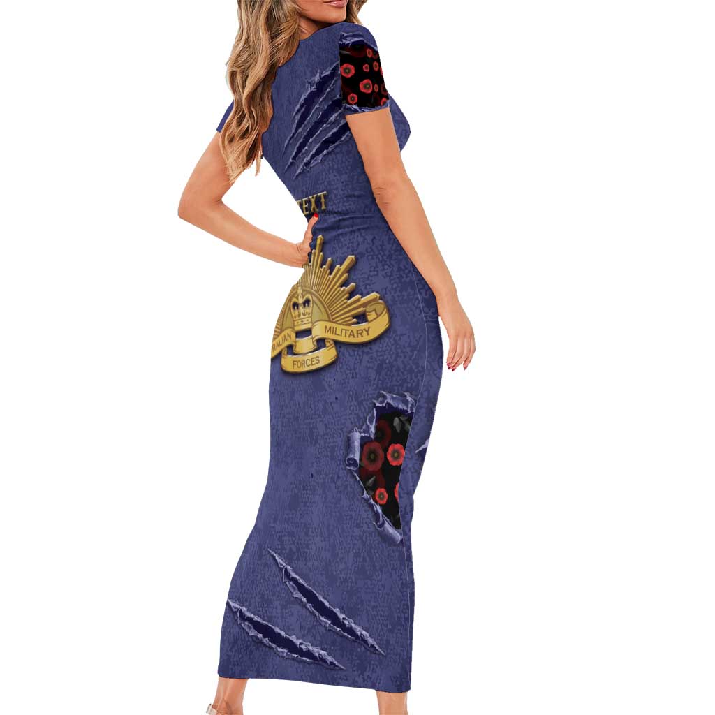 Personalised ANZAC Day Family Matching Short Sleeve Bodycon Dress and Hawaiian Shirt Poppy Flowers Ripped Fabric Effect