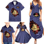 Personalised ANZAC Day Family Matching Summer Maxi Dress and Hawaiian Shirt Poppy Flowers Ripped Fabric Effect