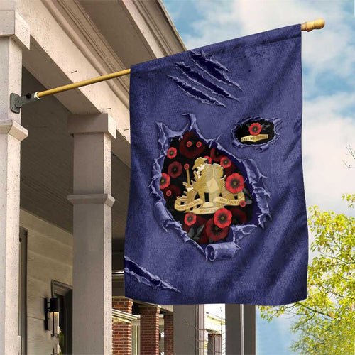 ANZAC Day Garden Flag Poppy Flowers Ripped Fabric Effect
