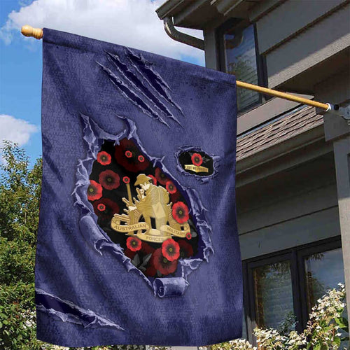 ANZAC Day Garden Flag Poppy Flowers Ripped Fabric Effect