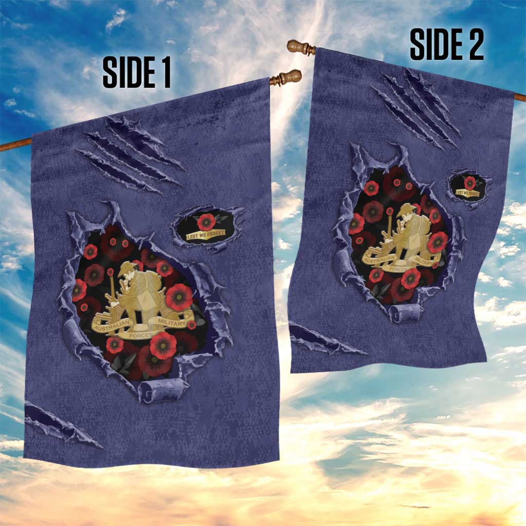 ANZAC Day Garden Flag Poppy Flowers Ripped Fabric Effect