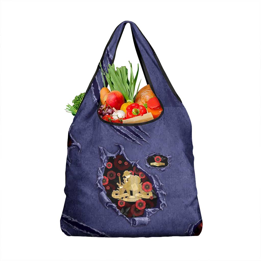 ANZAC Day Grocery Bag Poppy Flowers Ripped Fabric Effect