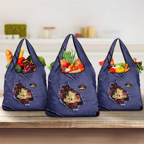 ANZAC Day Grocery Bag Poppy Flowers Ripped Fabric Effect