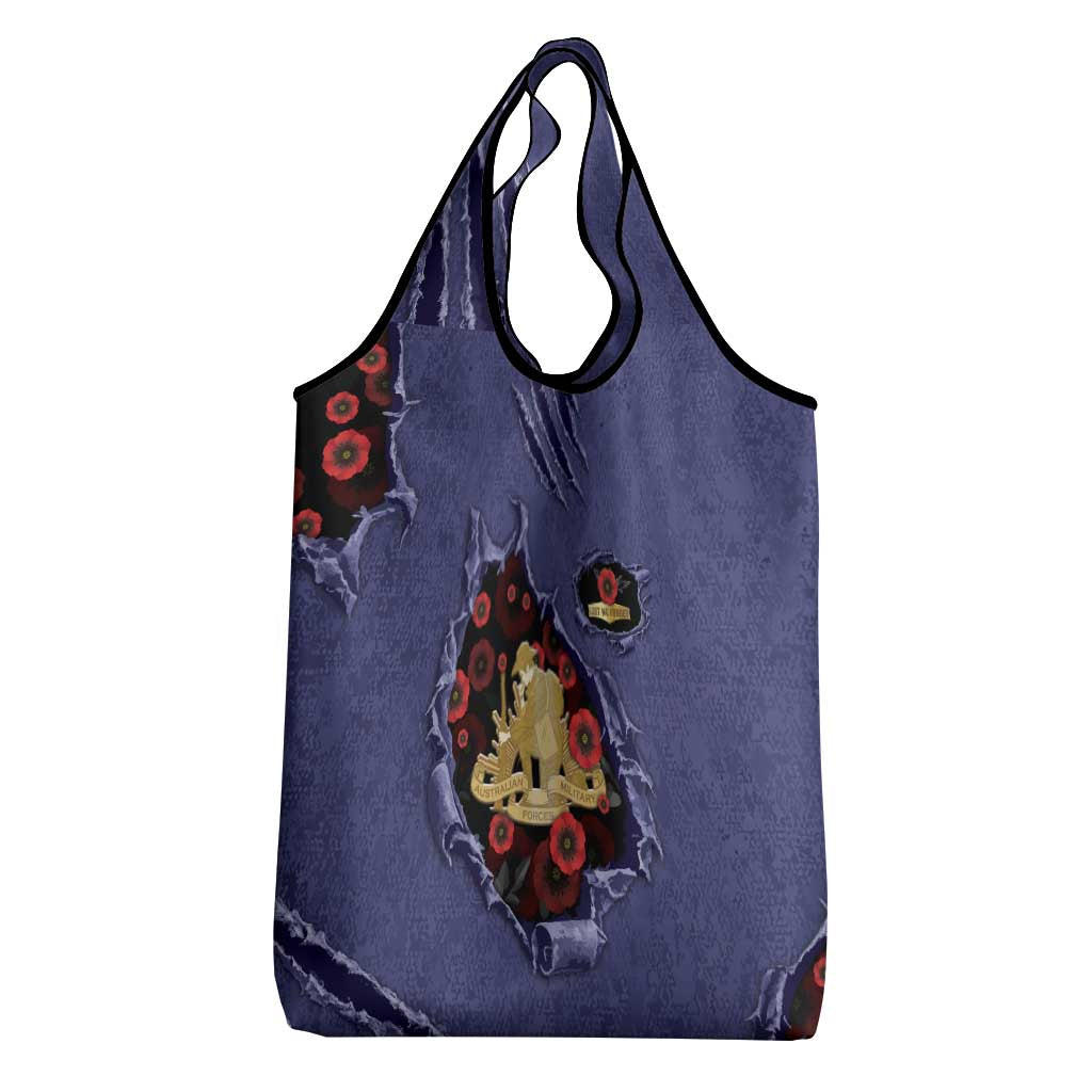 ANZAC Day Grocery Bag Poppy Flowers Ripped Fabric Effect
