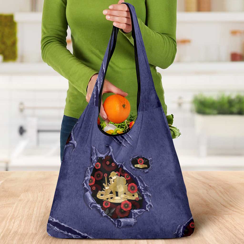 ANZAC Day Grocery Bag Poppy Flowers Ripped Fabric Effect