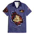 Personalised ANZAC Day Hawaiian Shirt Poppy Flowers Ripped Fabric Effect