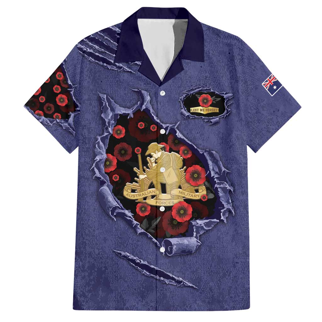 Personalised ANZAC Day Hawaiian Shirt Poppy Flowers Ripped Fabric Effect
