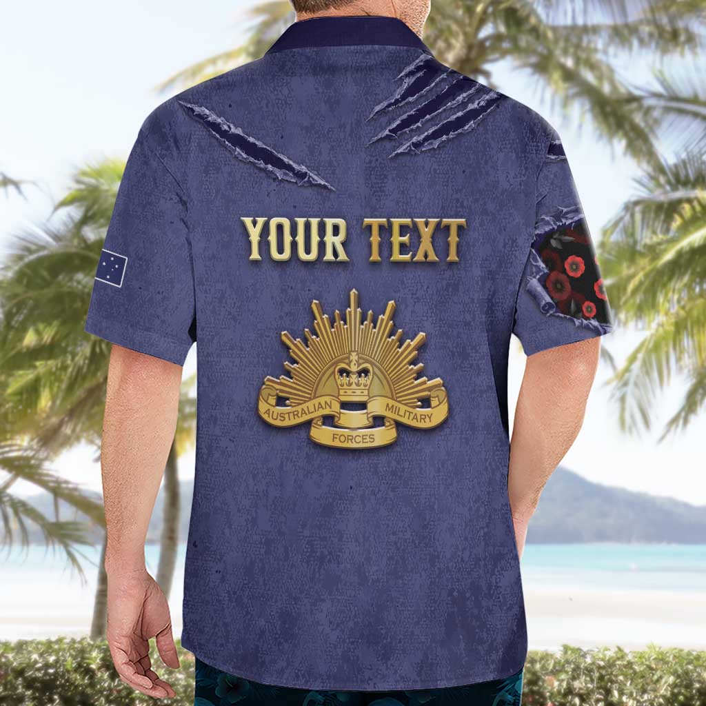 Personalised ANZAC Day Hawaiian Shirt Poppy Flowers Ripped Fabric Effect
