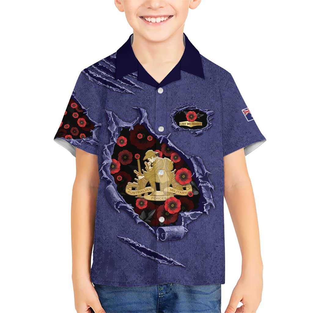 Personalised ANZAC Day Hawaiian Shirt Poppy Flowers Ripped Fabric Effect