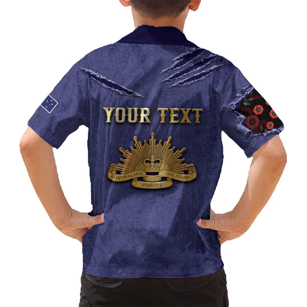 Personalised ANZAC Day Hawaiian Shirt Poppy Flowers Ripped Fabric Effect
