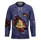 Personalised ANZAC Day Hockey Jersey Poppy Flowers Ripped Fabric Effect