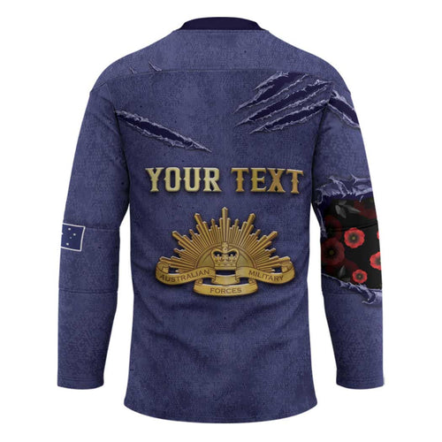 Personalised ANZAC Day Hockey Jersey Poppy Flowers Ripped Fabric Effect