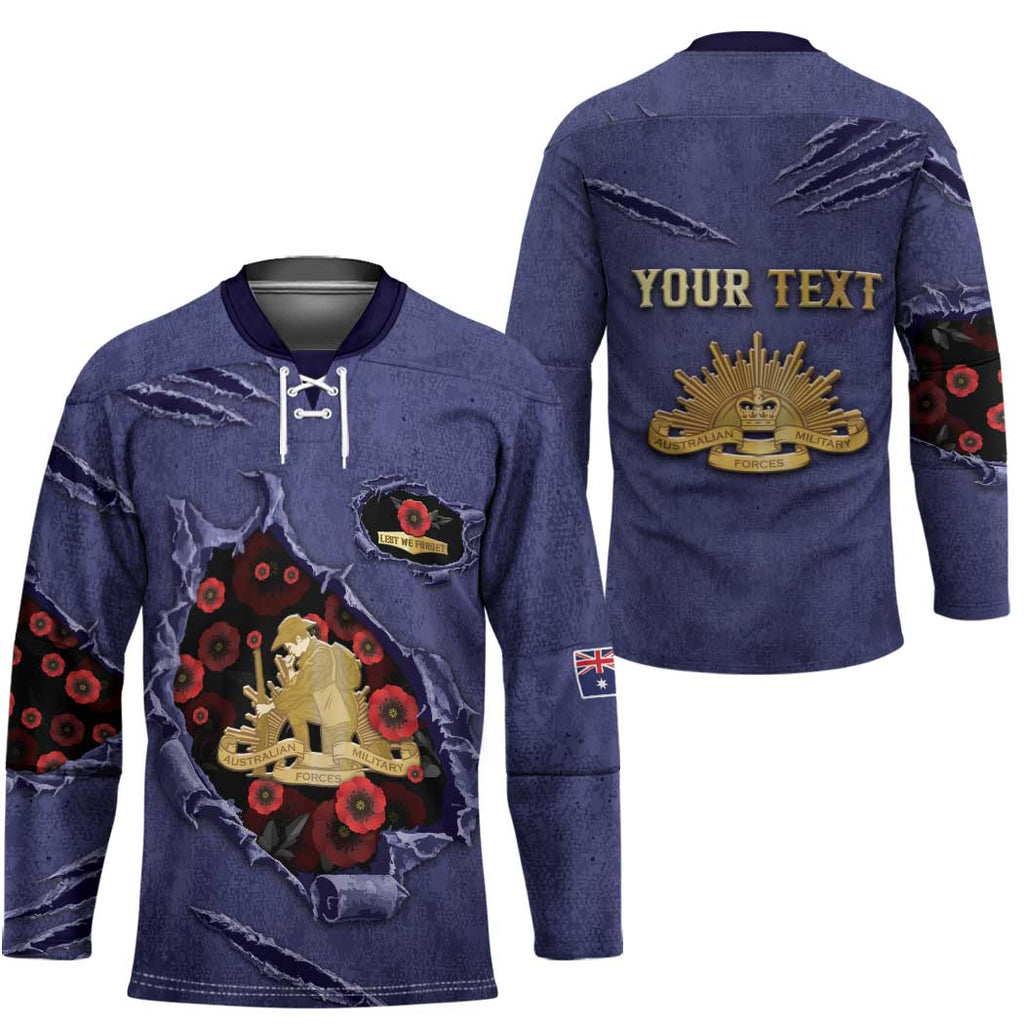 Personalised ANZAC Day Hockey Jersey Poppy Flowers Ripped Fabric Effect