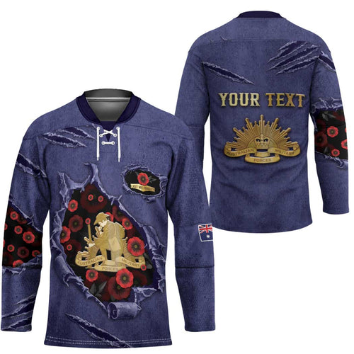 Personalised ANZAC Day Hockey Jersey Poppy Flowers Ripped Fabric Effect