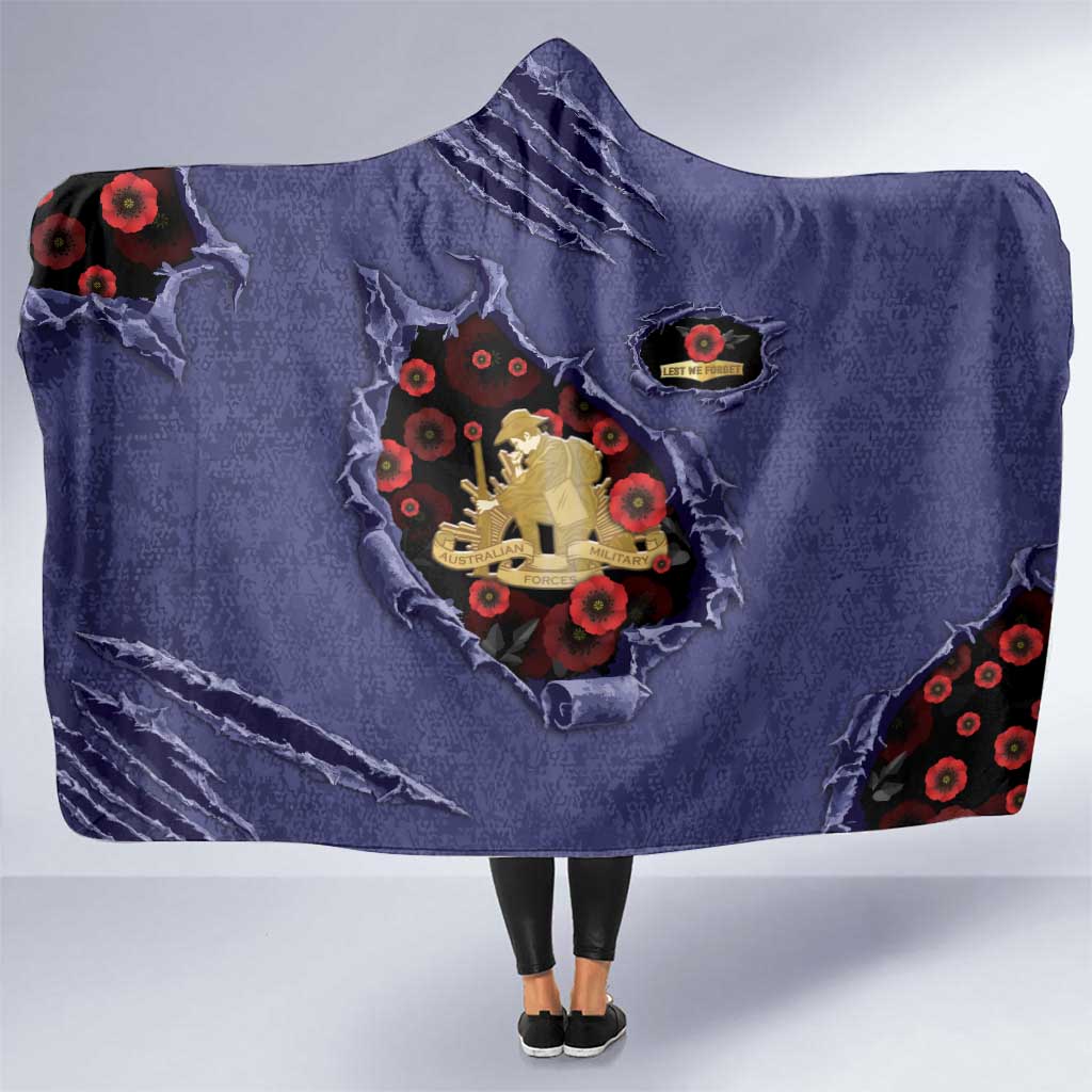 ANZAC Day Hooded Blanket Poppy Flowers Ripped Fabric Effect
