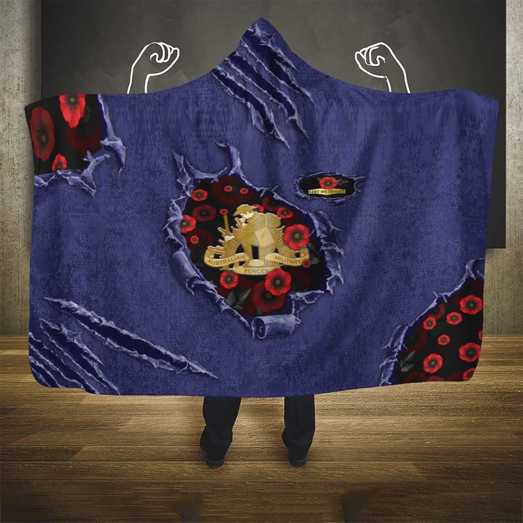 ANZAC Day Hooded Blanket Poppy Flowers Ripped Fabric Effect
