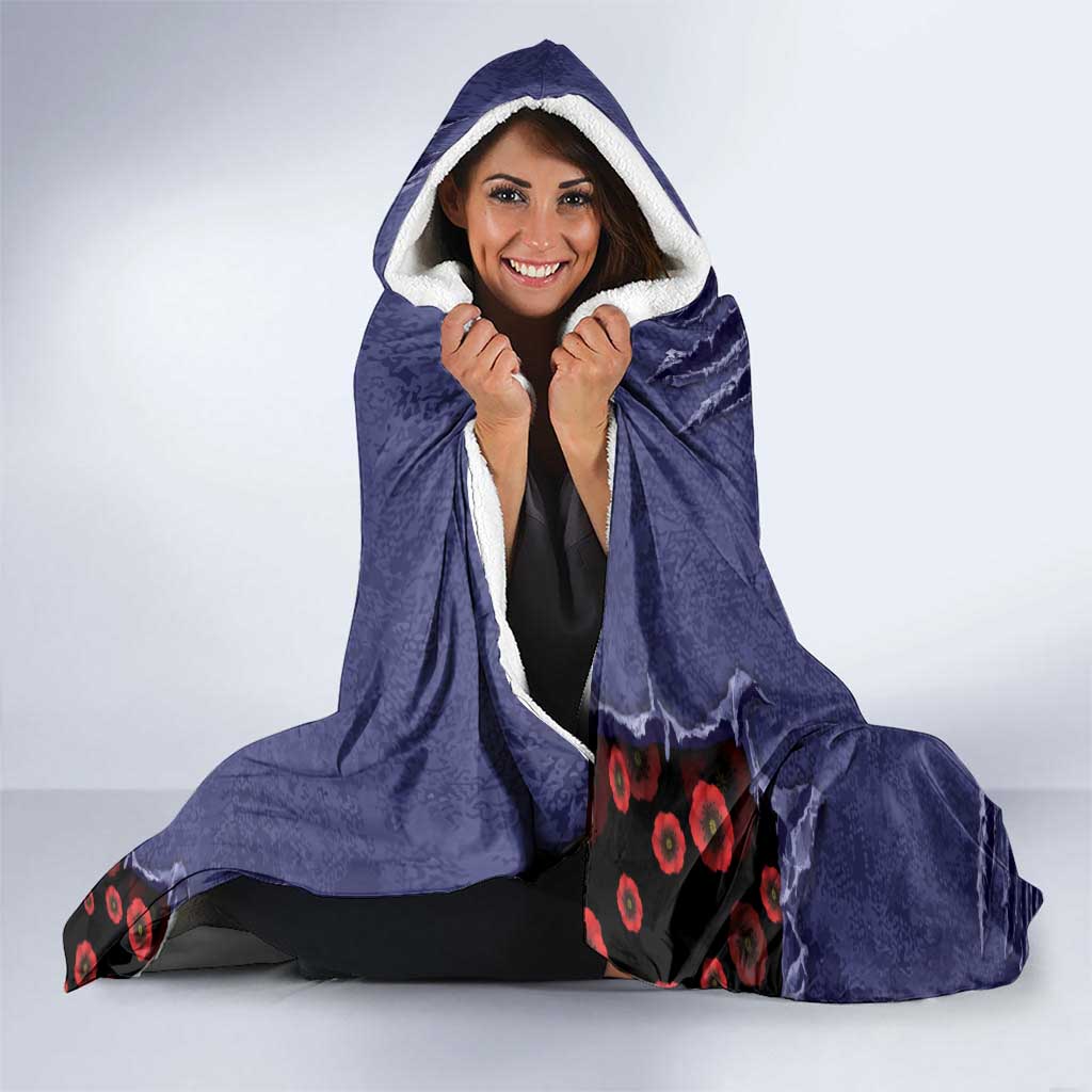 ANZAC Day Hooded Blanket Poppy Flowers Ripped Fabric Effect