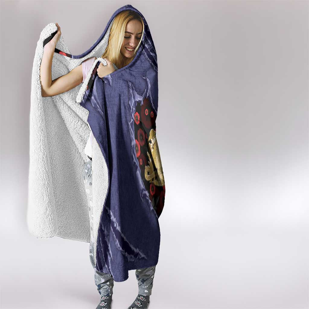 ANZAC Day Hooded Blanket Poppy Flowers Ripped Fabric Effect