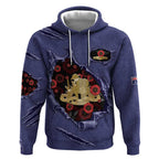 Personalised ANZAC Day Hoodie Poppy Flowers Ripped Fabric Effect